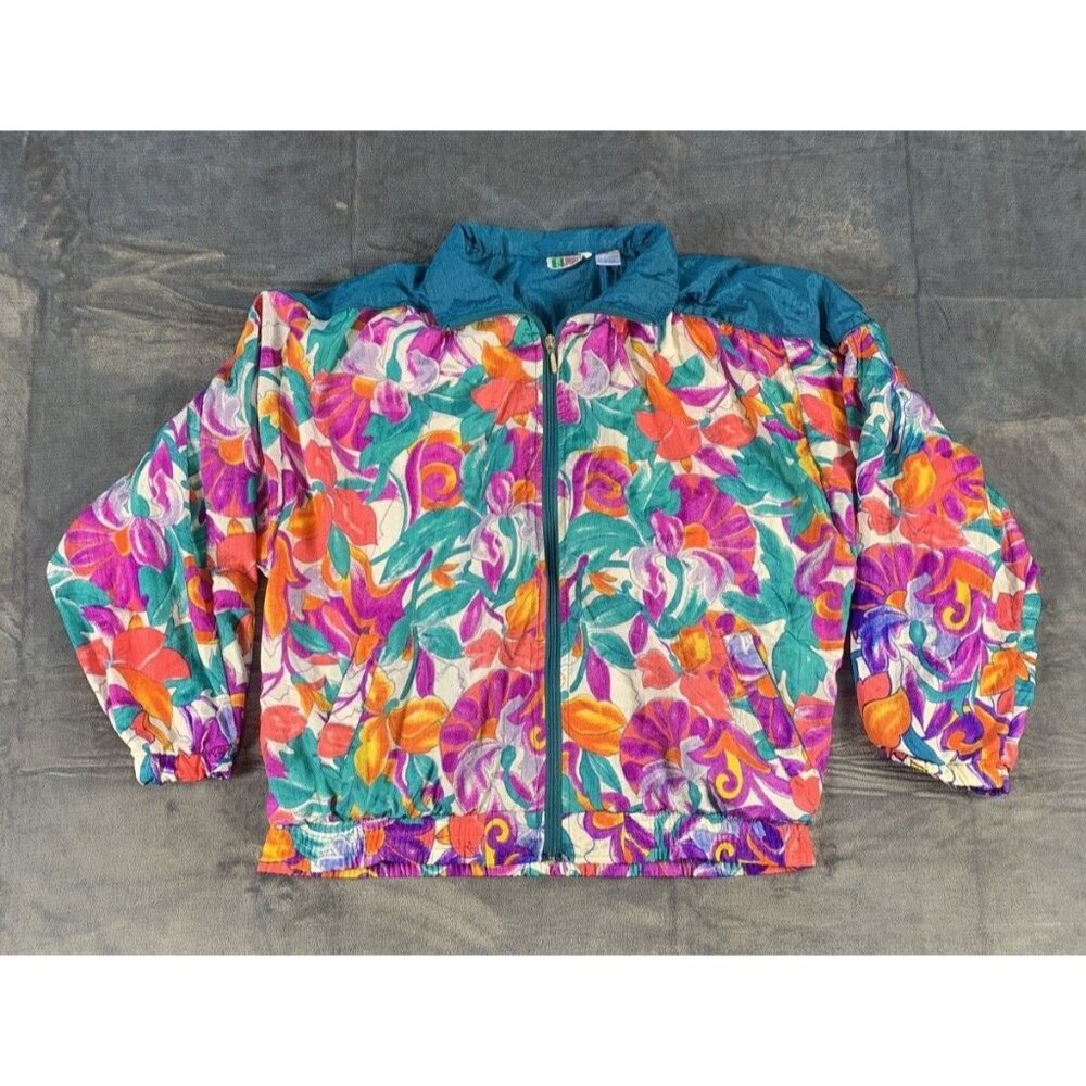 Vintage Bold Spirit Women's Size L Floral Retro Windbreaker Jacket